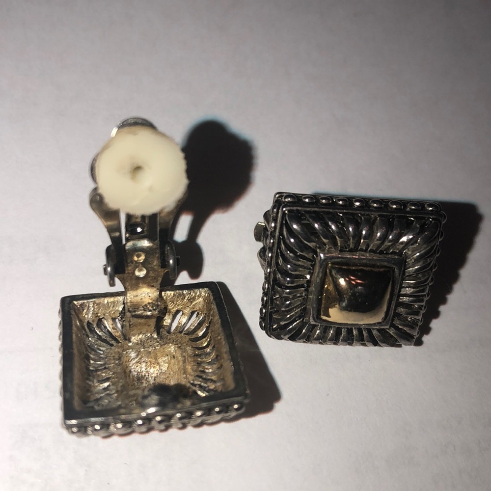 Clip-Ons: Gold & Silver Square Earrings - Picture 6 of 8
